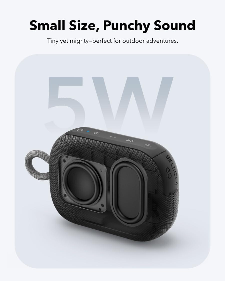 Soundcore Select 4 Go Bluetooth Shower Speaker by Anker, IP67 Waterproof/Dustproof, Portable Speaker, Wireless, 20H Playtime, Floatable, Powerful Sound, Electronics for Outdoors/Home/Office/Travel