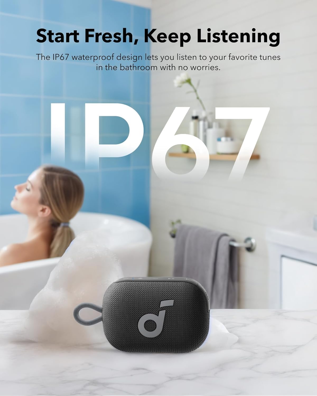 Soundcore Select 4 Go Bluetooth Shower Speaker by Anker, IP67 Waterproof/Dustproof, Portable Speaker, Wireless, 20H Playtime, Floatable, Powerful Sound, Electronics for Outdoors/Home/Office/Travel
