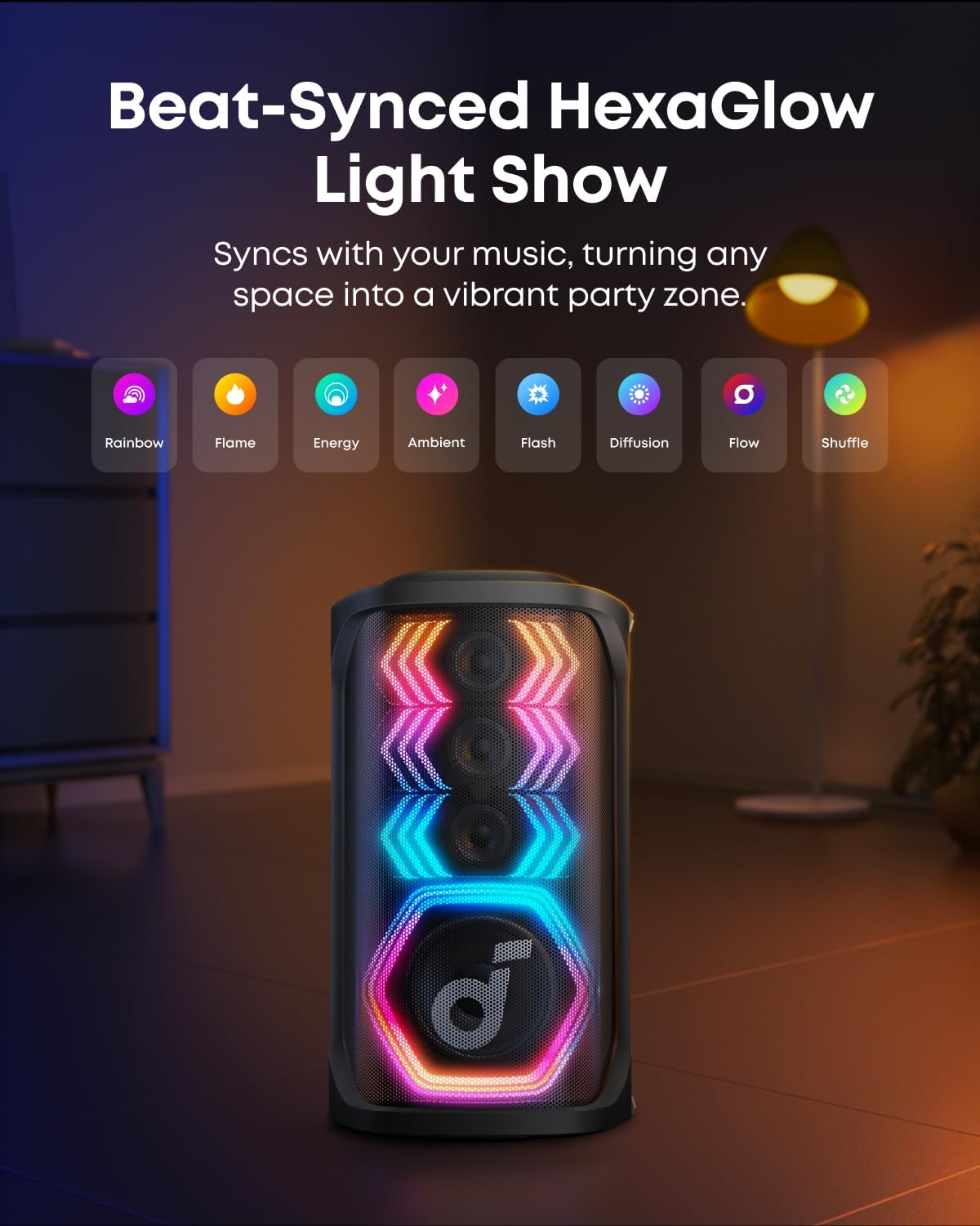 soundcore Rave 3S AI Karaoke Party Speaker with 2 Wireless Microphones, 200W Sound, AI Vocal Removal, Reverb, Light Show, 12H Playtime, Portable Bluetooth PA System for Home, Party, or Backyard