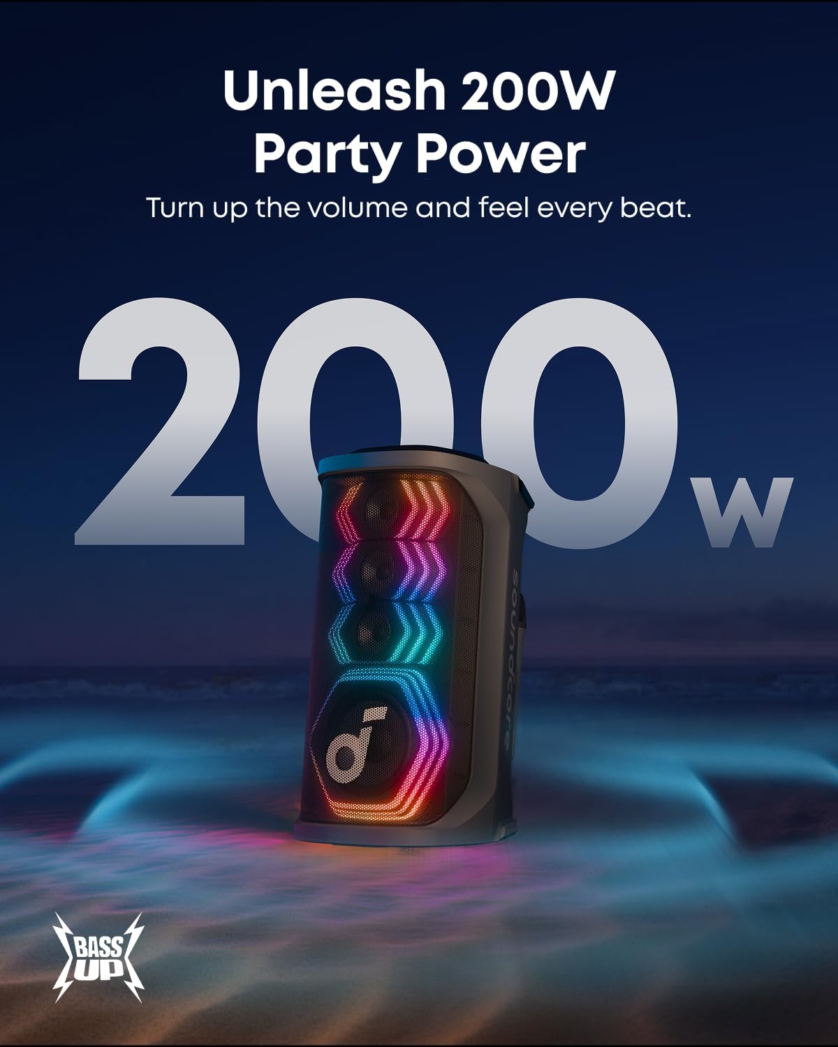 soundcore Rave 3S AI Karaoke Party Speaker with 2 Wireless Microphones, 200W Sound, AI Vocal Removal, Reverb, Light Show, 12H Playtime, Portable Bluetooth PA System for Home, Party, or Backyard