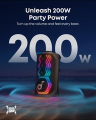 soundcore Rave 3S AI Karaoke Party Speaker with 2 Wireless Microphones, 200W Sound, AI Vocal Removal, Reverb, Light Show, 12H Playtime, Portable Bluetooth PA System for Home, Party, or Backyard