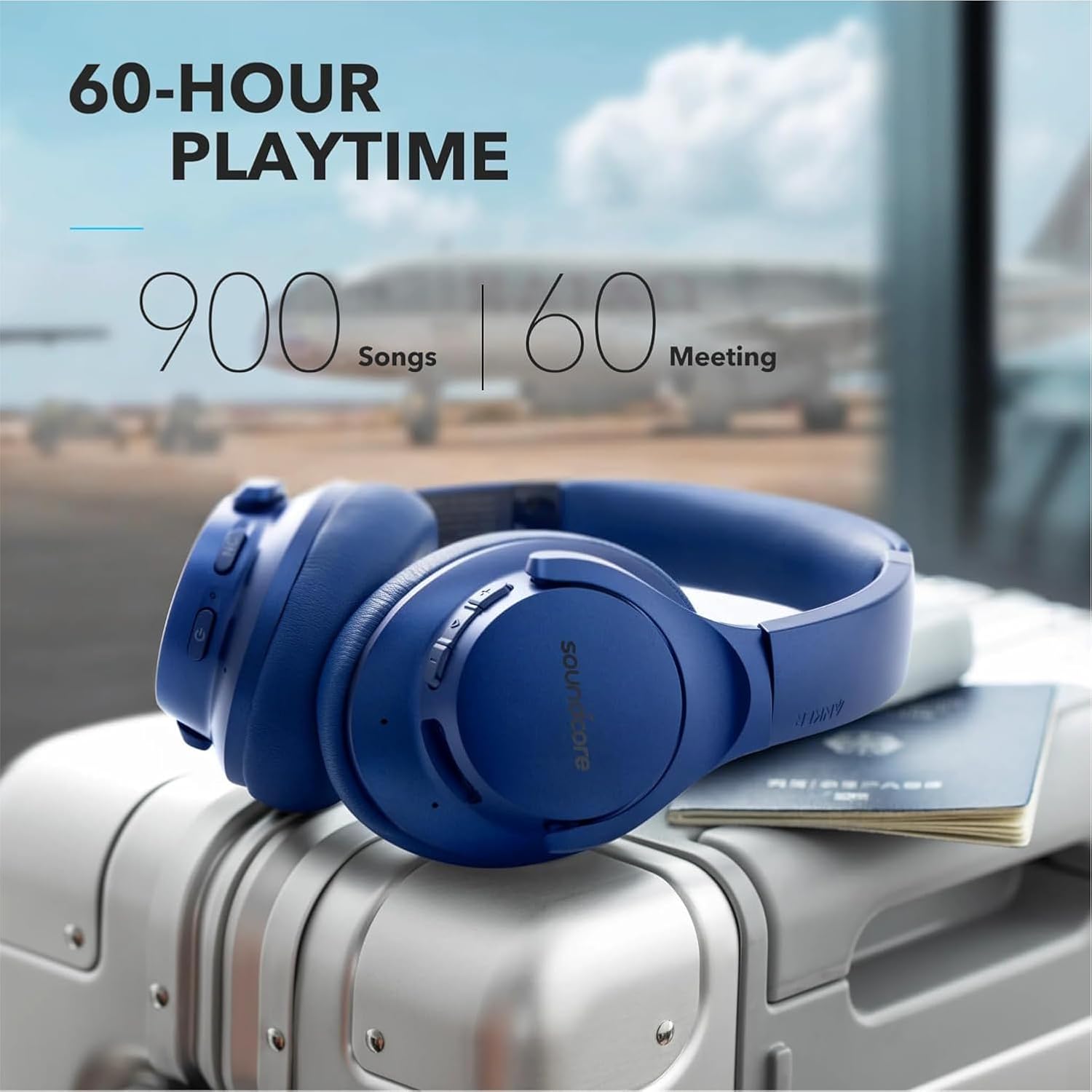 Soundcore Anker Life Q20 Hybrid Active Noise Cancelling Headphones, Wireless Over Ear Bluetooth Headphones, 60H Playtime, Hi-Res Audio, Deep Bass, Memory Foam Ear Cups, Travel, Office