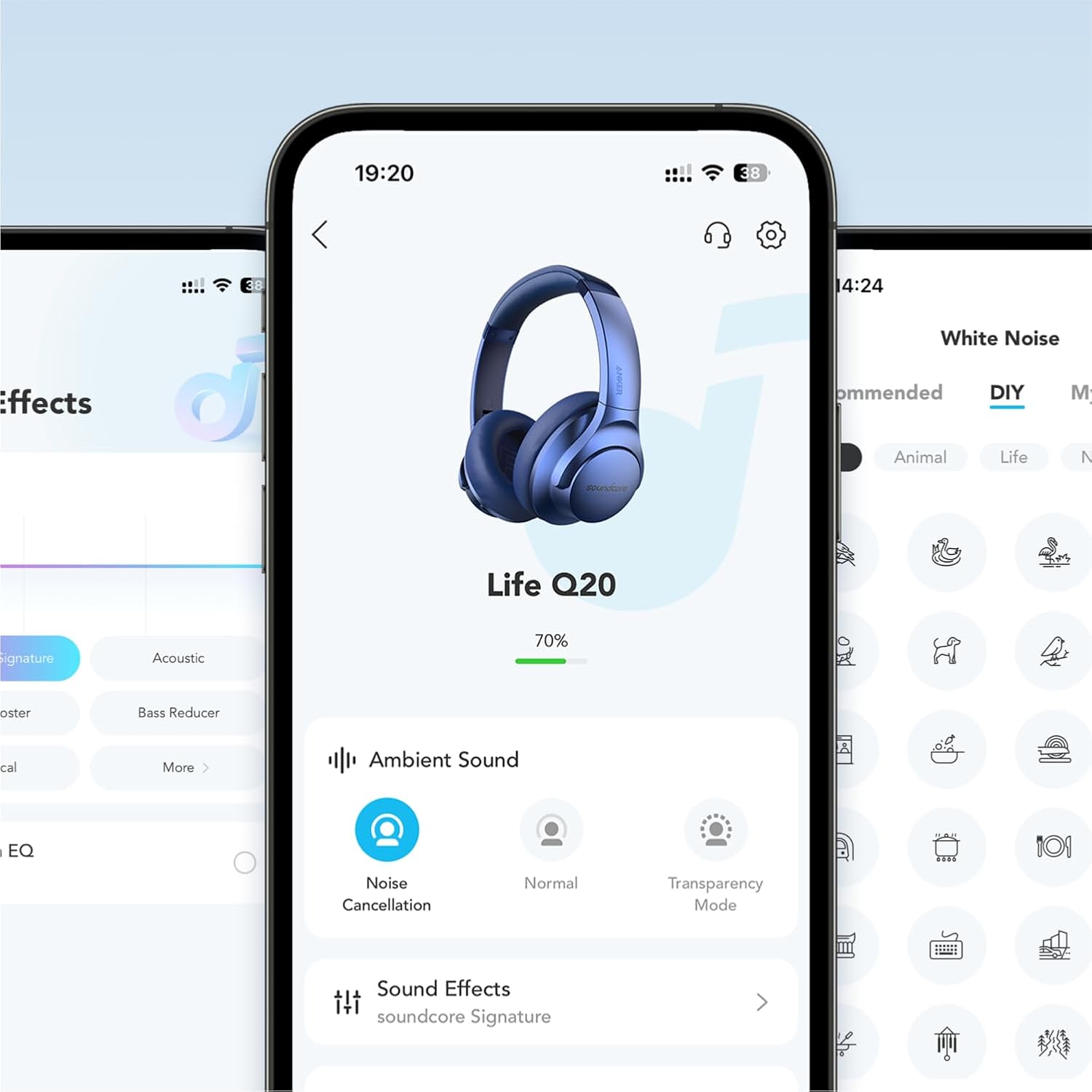Soundcore Anker Life Q20 Hybrid Active Noise Cancelling Headphones, Wireless Over Ear Bluetooth Headphones, 60H Playtime, Hi-Res Audio, Deep Bass, Memory Foam Ear Cups, Travel, Office