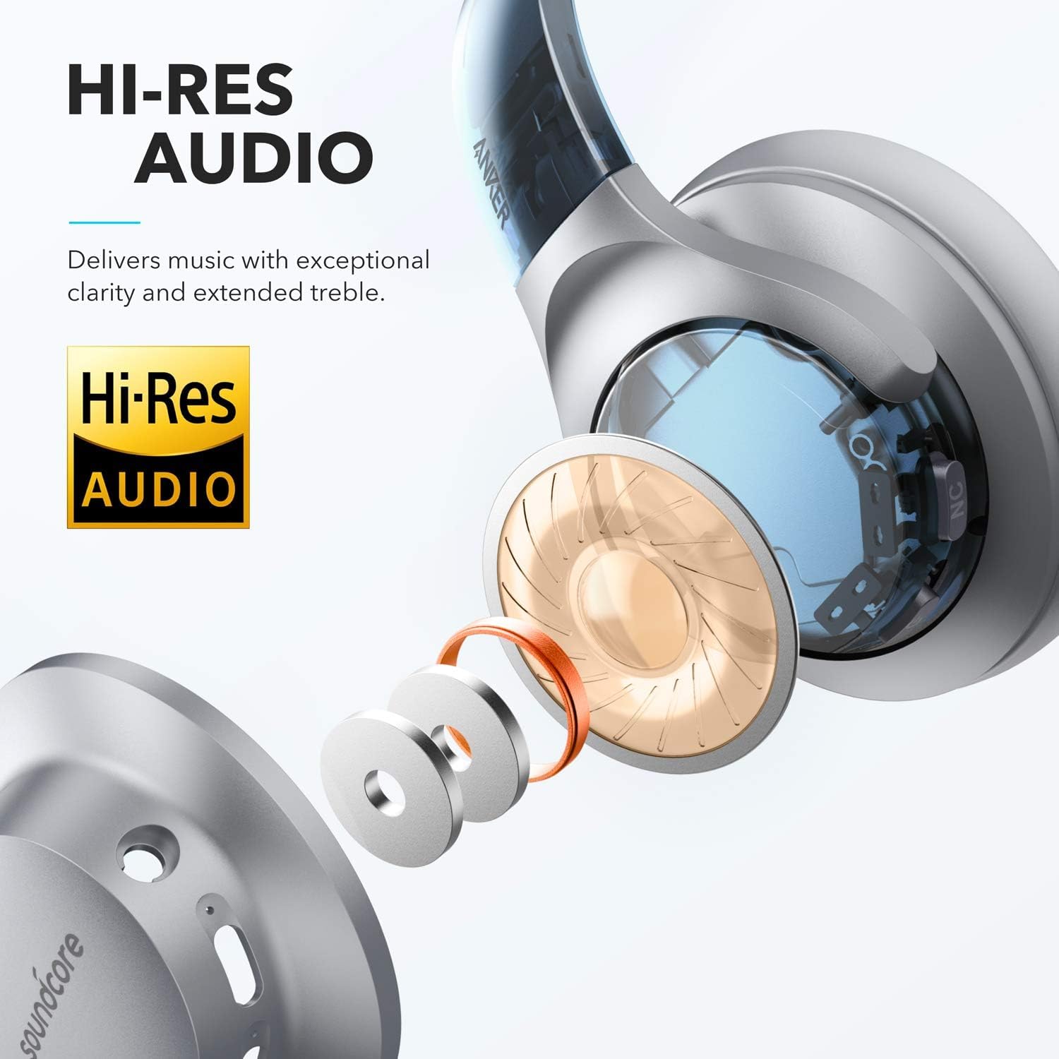 Soundcore Anker Life Q20 Hybrid Active Noise Cancelling Headphones, Wireless Over Ear Bluetooth Headphones, 60H Playtime, Hi-Res Audio, Deep Bass, Memory Foam Ear Cups, Travel, Office