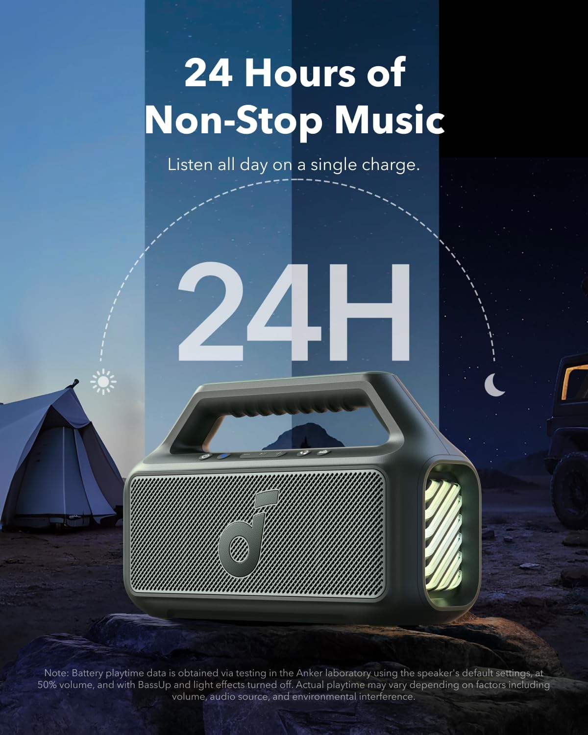 soundcore Boom 2 By Anker, Outdoor Speaker, 80W, Subwoofer, BassUp 2.0, 24H Playtime, IPX7 Waterproof, Floatable, RGB Lights, USB-C, Custom EQ, Bluetooth 5.3, Portable for Camping, Beach, and Backyard