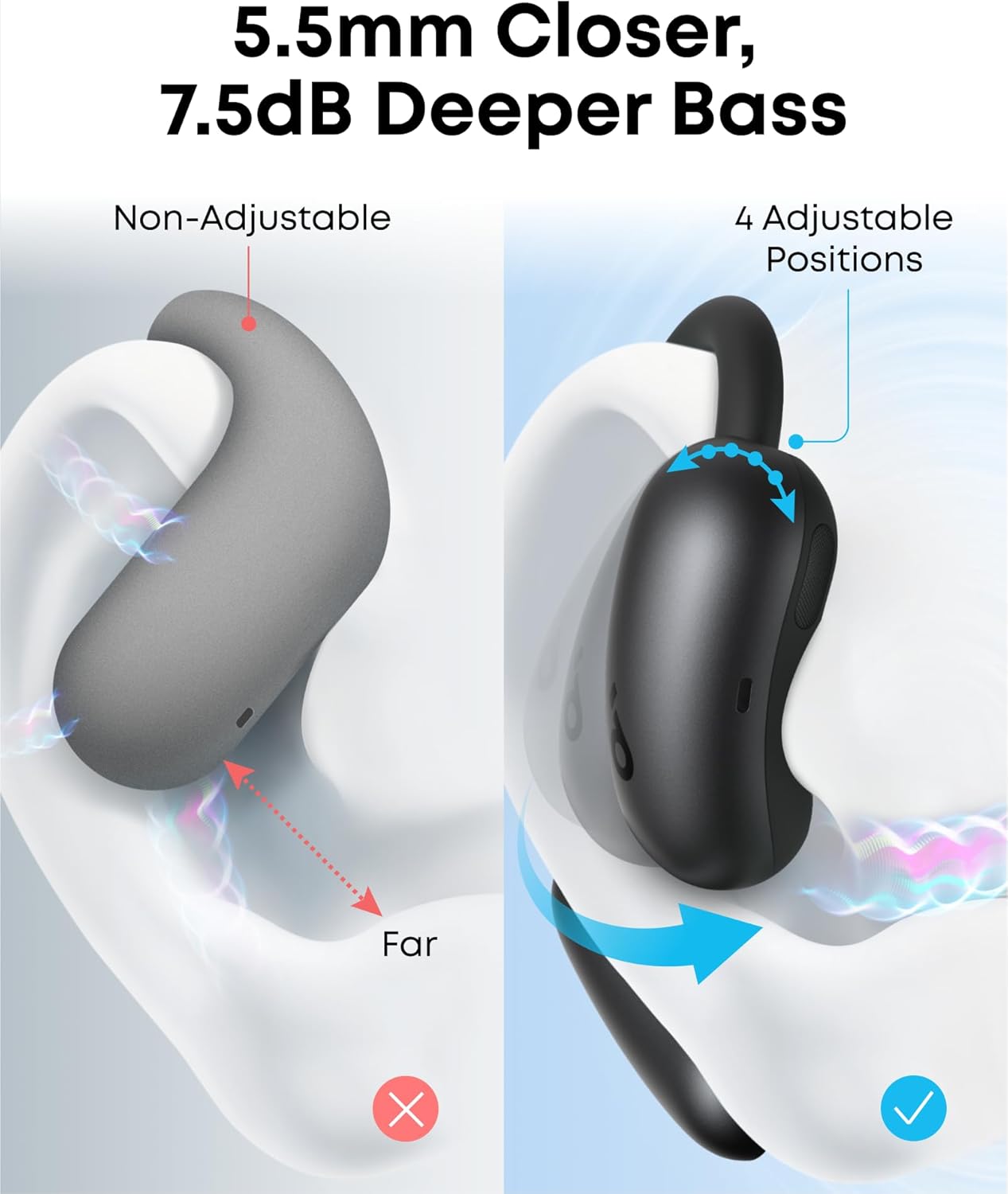 soundcore AeroFit 2 by Anker, Open-Ear Headphones, 4 Adjustable Positions for Every Ear Size, 2x Richer Bass, Hi-Res, 42H Playtime, IP55, AI Clear Calls,Wireless Charging,Translation Earbuds Real Time