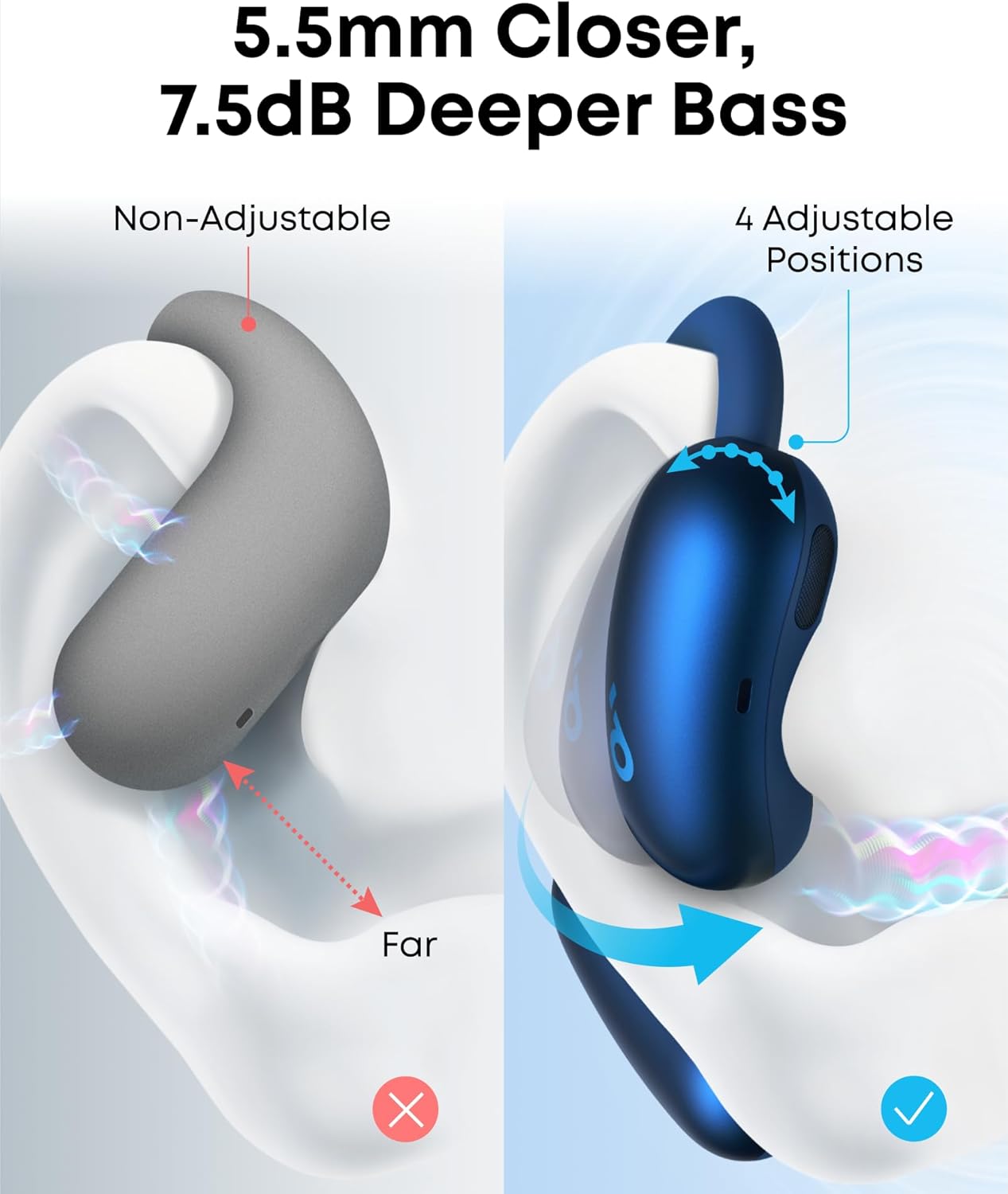 soundcore AeroFit 2 by Anker, Open-Ear Headphones, 4 Adjustable Positions for Every Ear Size, 2x Richer Bass, Hi-Res, 42H Playtime, IP55, AI Clear Calls,Wireless Charging,Translation Earbuds Real Time