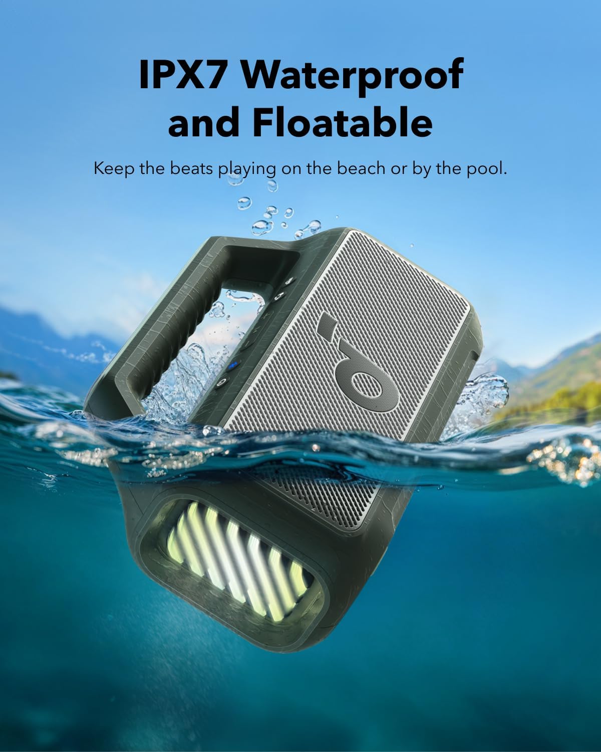 soundcore Boom 2 By Anker, Outdoor Speaker, 80W, Subwoofer, BassUp 2.0, 24H Playtime, IPX7 Waterproof, Floatable, RGB Lights, USB-C, Custom EQ, Bluetooth 5.3, Portable for Camping, Beach, and Backyard