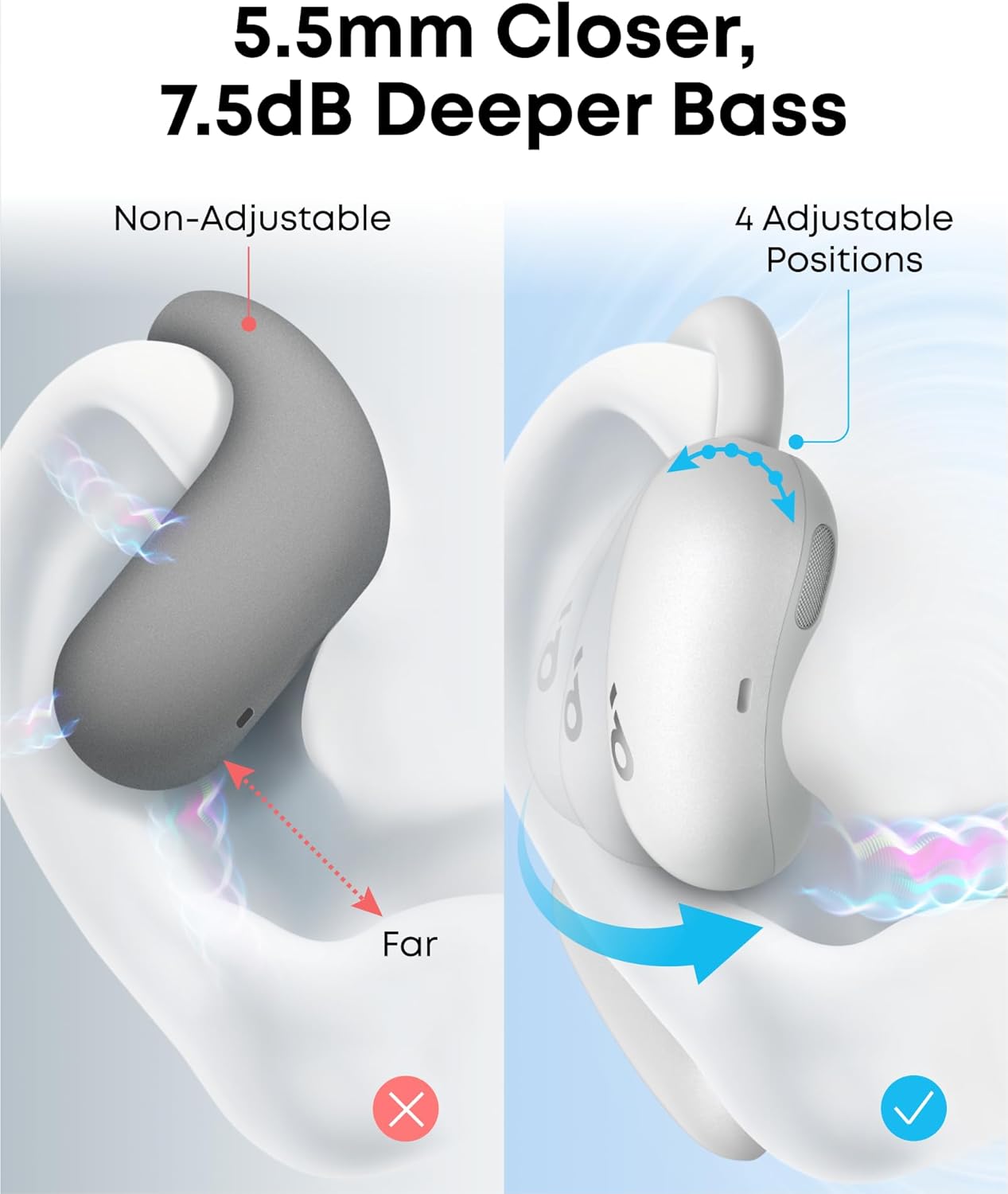 soundcore AeroFit 2 by Anker, Open-Ear Headphones, 4 Adjustable Positions for Every Ear Size, 2x Richer Bass, Hi-Res, 42H Playtime, IP55, AI Clear Calls,Wireless Charging,Translation Earbuds Real Time