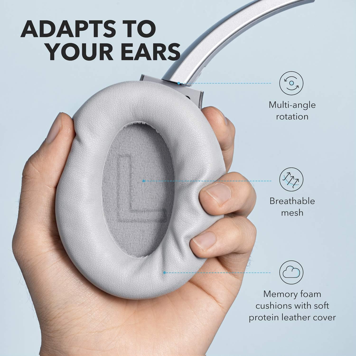 Soundcore Anker Life Q20 Hybrid Active Noise Cancelling Headphones, Wireless Over Ear Bluetooth Headphones, 60H Playtime, Hi-Res Audio, Deep Bass, Memory Foam Ear Cups, Travel, Office