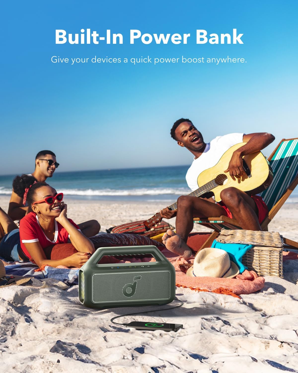 soundcore Boom 2 By Anker, Outdoor Speaker, 80W, Subwoofer, BassUp 2.0, 24H Playtime, IPX7 Waterproof, Floatable, RGB Lights, USB-C, Custom EQ, Bluetooth 5.3, Portable for Camping, Beach, and Backyard