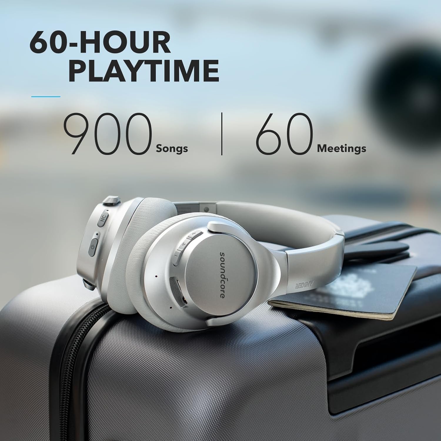 Soundcore Anker Life Q20 Hybrid Active Noise Cancelling Headphones, Wireless Over Ear Bluetooth Headphones, 60H Playtime, Hi-Res Audio, Deep Bass, Memory Foam Ear Cups, Travel, Office