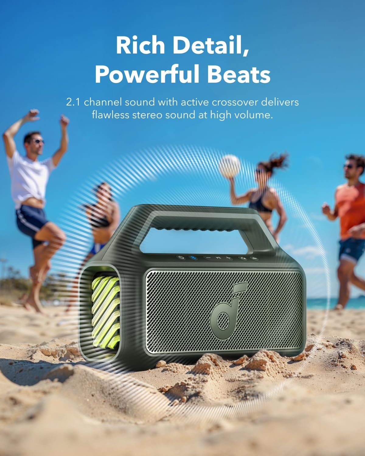 soundcore Boom 2 By Anker, Outdoor Speaker, 80W, Subwoofer, BassUp 2.0, 24H Playtime, IPX7 Waterproof, Floatable, RGB Lights, USB-C, Custom EQ, Bluetooth 5.3, Portable for Camping, Beach, and Backyard