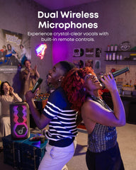 soundcore Rave 3S AI Karaoke Party Speaker with 2 Wireless Microphones, 200W Sound, AI Vocal Removal, Reverb, Light Show, 12H Playtime, Portable Bluetooth PA System for Home, Party, or Backyard