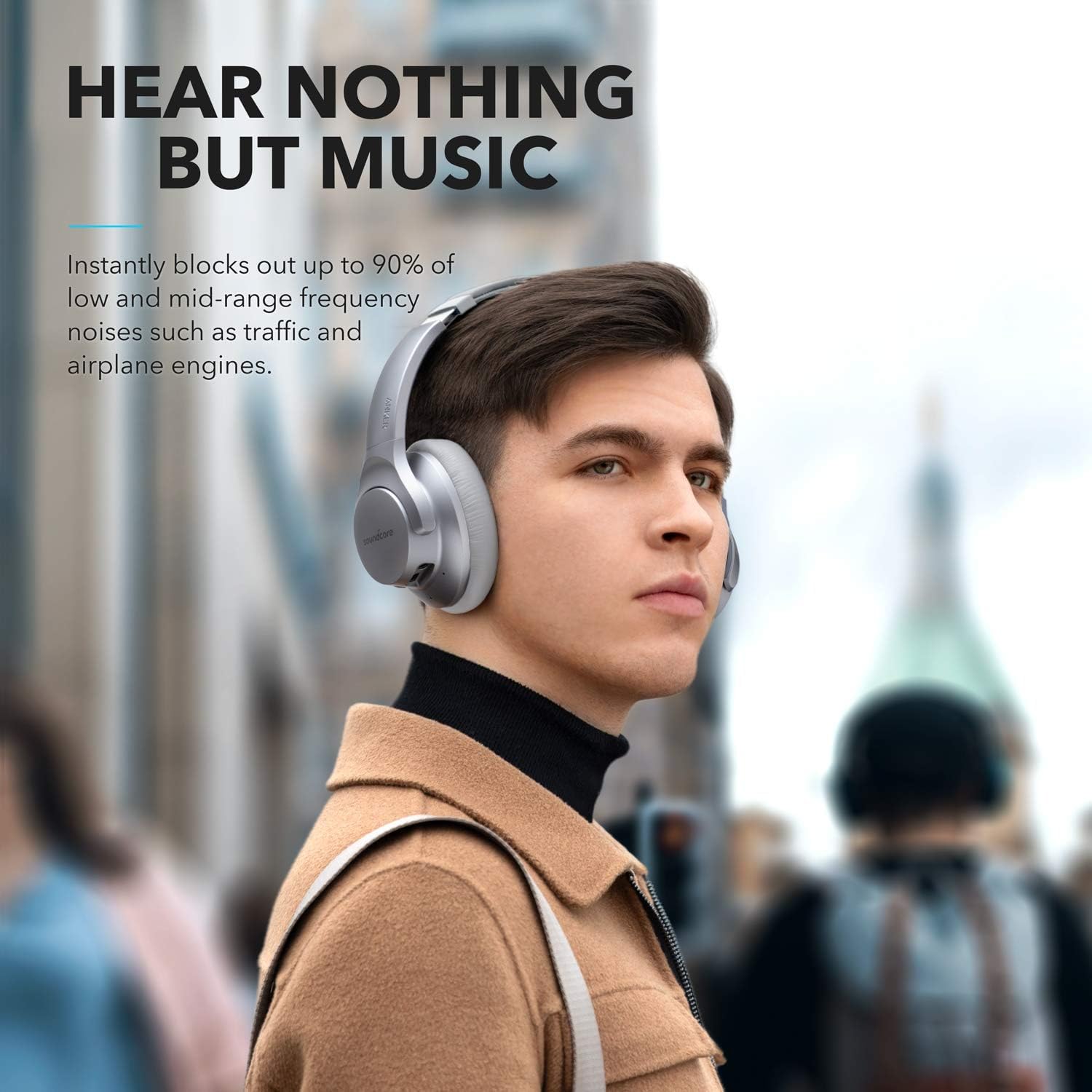 Soundcore Anker Life Q20 Hybrid Active Noise Cancelling Headphones, Wireless Over Ear Bluetooth Headphones, 60H Playtime, Hi-Res Audio, Deep Bass, Memory Foam Ear Cups, Travel, Office