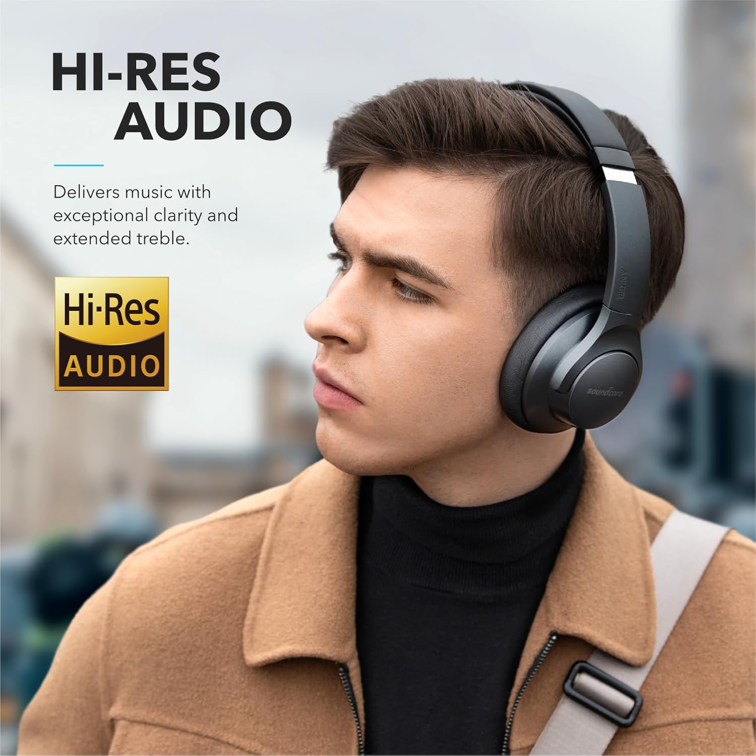 Soundcore Anker Life Q20 Hybrid Active Noise Cancelling Headphones, Wireless Over Ear Bluetooth Headphones, 60H Playtime, Hi-Res Audio, Deep Bass, Memory Foam Ear Cups, Travel, Office