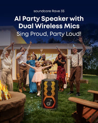 soundcore Rave 3S AI Karaoke Party Speaker with 2 Wireless Microphones, 200W Sound, AI Vocal Removal, Reverb, Light Show, 12H Playtime, Portable Bluetooth PA System for Home, Party, or Backyard