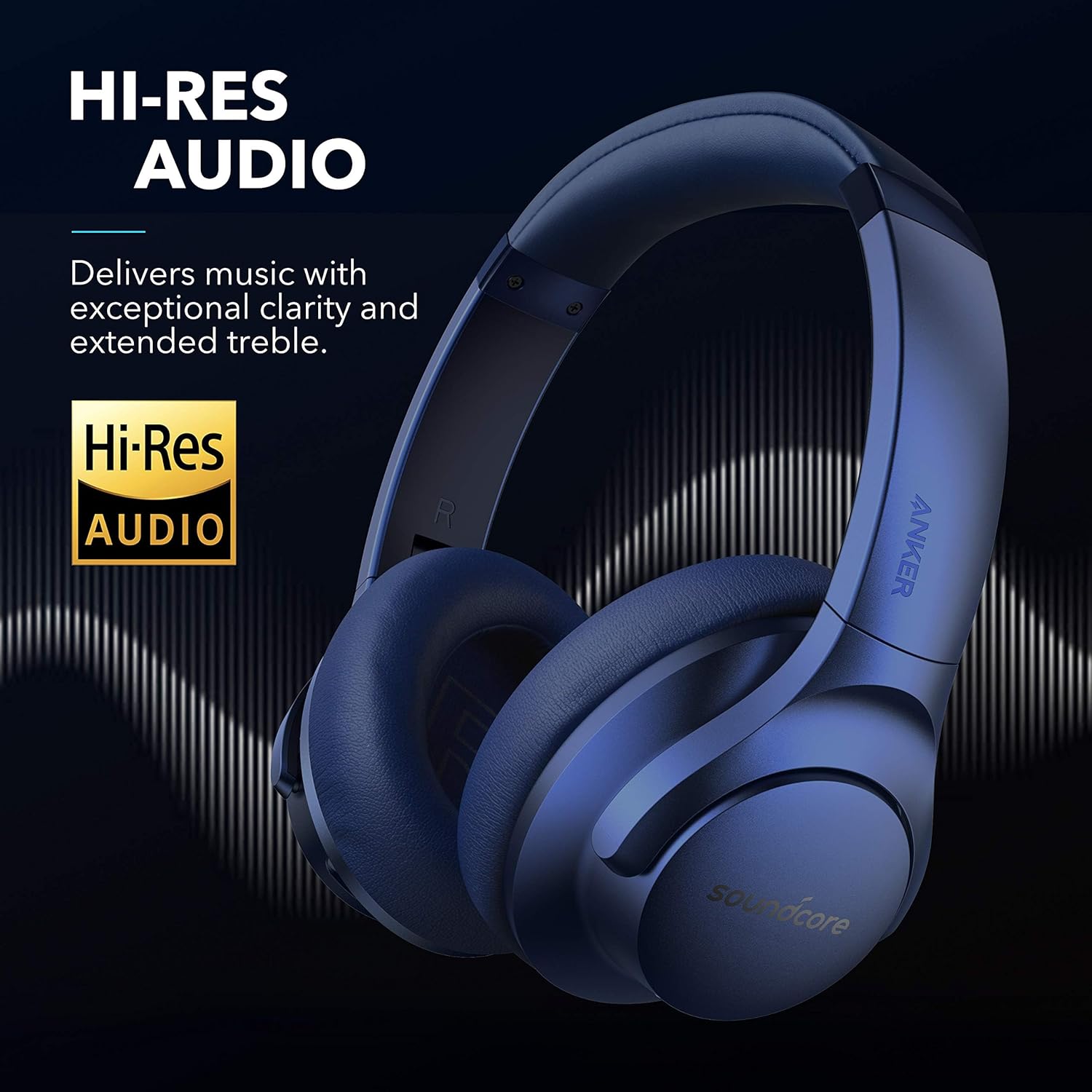 Soundcore Anker Life Q20 Hybrid Active Noise Cancelling Headphones, Wireless Over Ear Bluetooth Headphones, 60H Playtime, Hi-Res Audio, Deep Bass, Memory Foam Ear Cups, Travel, Office