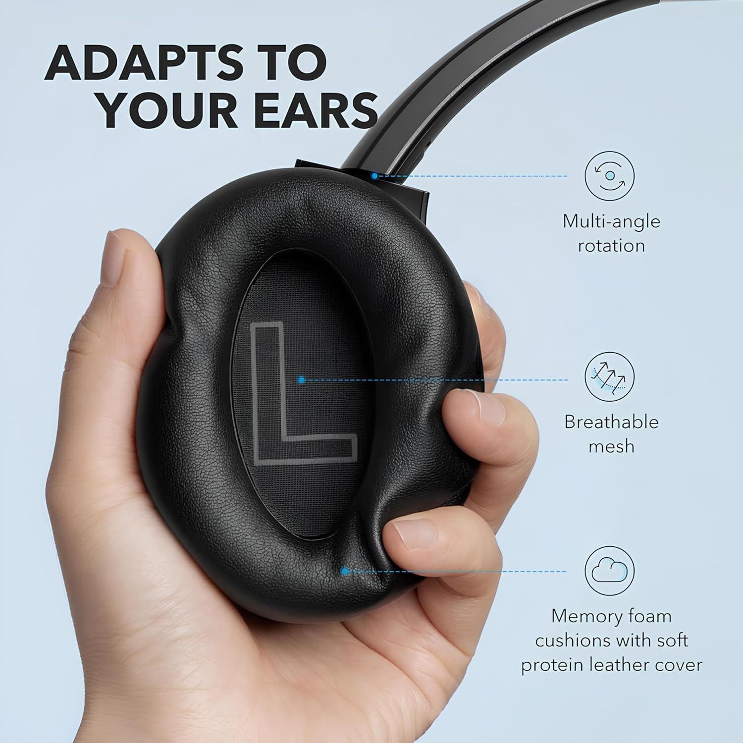 Soundcore Anker Life Q20 Hybrid Active Noise Cancelling Headphones, Wireless Over Ear Bluetooth Headphones, 60H Playtime, Hi-Res Audio, Deep Bass, Memory Foam Ear Cups, Travel, Office