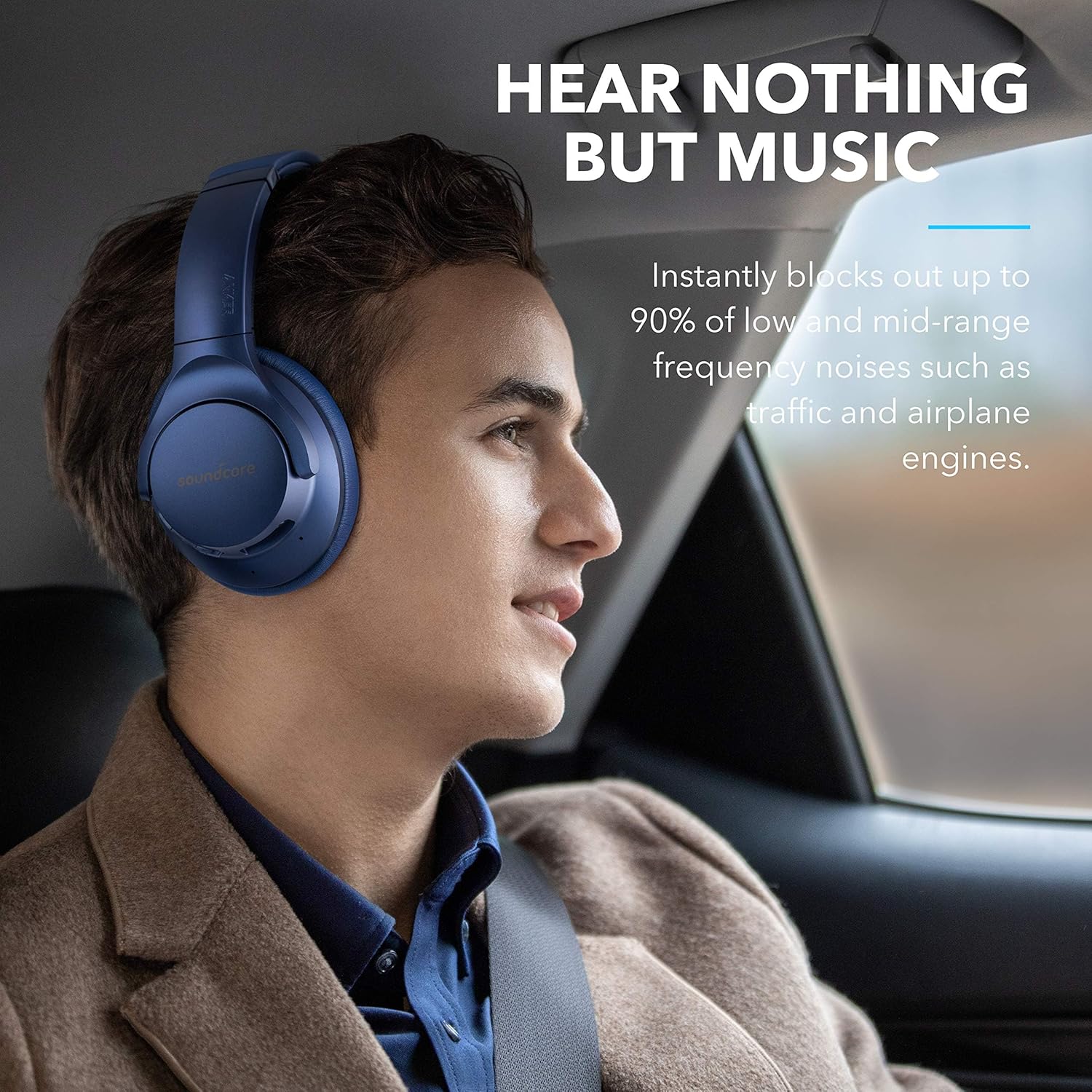 Soundcore Anker Life Q20 Hybrid Active Noise Cancelling Headphones, Wireless Over Ear Bluetooth Headphones, 60H Playtime, Hi-Res Audio, Deep Bass, Memory Foam Ear Cups, Travel, Office