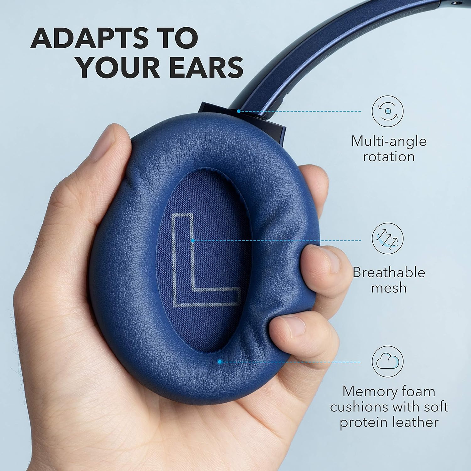 Soundcore Anker Life Q20 Hybrid Active Noise Cancelling Headphones, Wireless Over Ear Bluetooth Headphones, 60H Playtime, Hi-Res Audio, Deep Bass, Memory Foam Ear Cups, Travel, Office